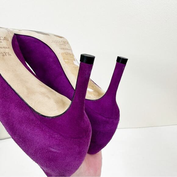Jimmy Choo Purple Suede Heels Womens 37.5 Slip On Pumps - Picture 8 of 11